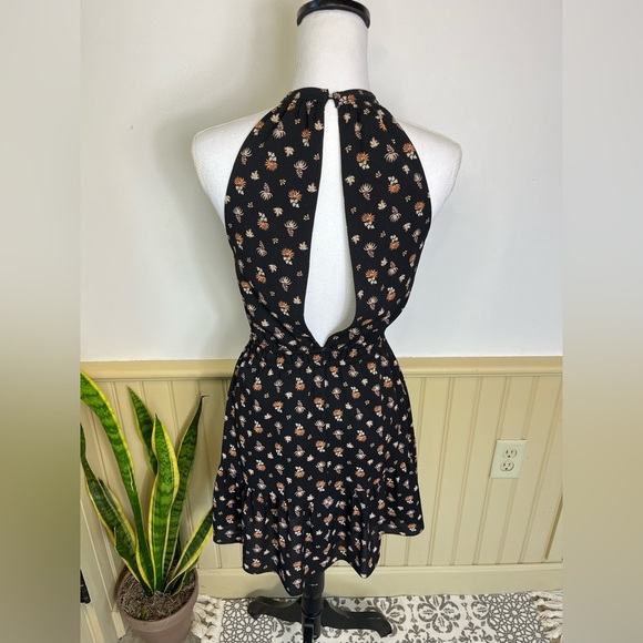 Aritzia Wilfred XXS Black Floral Halter Mini Dress Fairycore Coquette Chic Aline - Picture 6 of 10